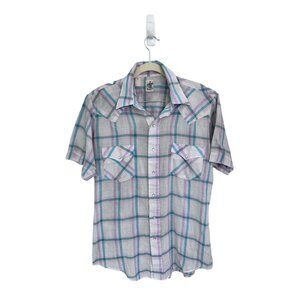 Tall in the saddle pearl snap button down shirt pastel western rodeo‎ sz M